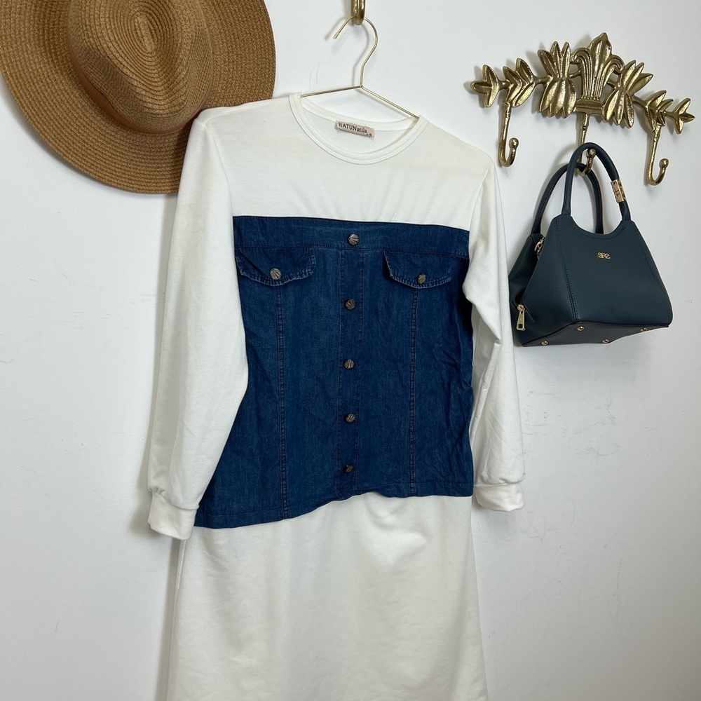 🆕Funky sport/denim dress L ptp 21” - Picture 6 of 6